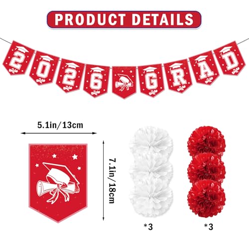 Image of Red 2026 Grad Banner Grad Party Decorations 2026 Graduation Banner Graduation Decorations 2026 Class of 2026 Decorations Congrats