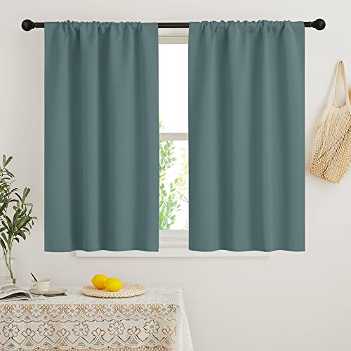 RYB HOME Small Window Curtains for Bedroom, Blackout Window Treatment Curtains Thermal Insulated Drapes for Kitchen Basement Bathroom Nursery, Wide 29 inches x Long 45 inches, Teal Blue, 2 Pcs