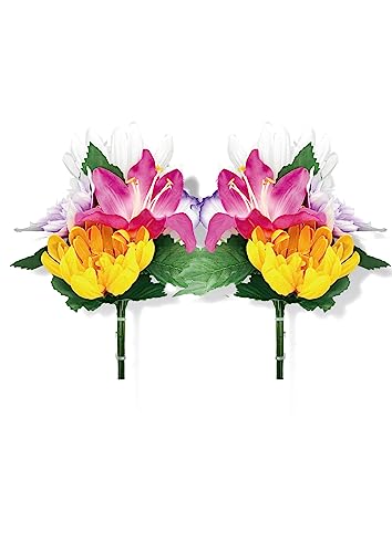【 mamawreath 菊 ミニ 2本入 】 お彼岸 お盆 お墓参り 仏花 仏壇用 仏壇 仏壇花 造花 左右対称 対 菊 ユリ お盆 ミニサイズ サイズ:(約)高20cm×幅16cm×奥11cm 仏花FP-0990 (仏花 (FP-0990-02-S))