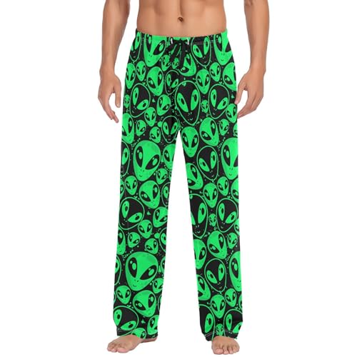 Men's Pajama Pants Soft Lightweight Lounge Sleep Alien Green Pj Bottoms with Pockets Drawstring