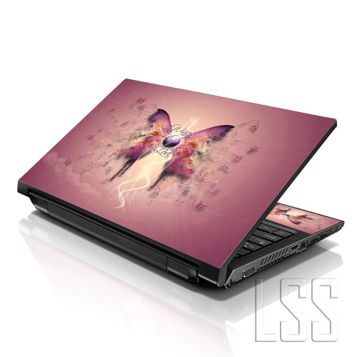 LSS Laptop 17-17.3" Skin Cover with Colorful Purple Butterfly Pattern for HP Dell