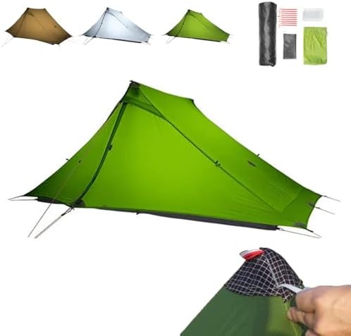 Upgraded 3FULGEAR Lanshan 2 Pro Ultralight 2-Person Tent, 3-4 Season Backpacking Tent, 20D Double-Sided Silicone Trekking Pole Tent for Camping, Hiking, and Climbing (Green 2P Update, 4 Season)