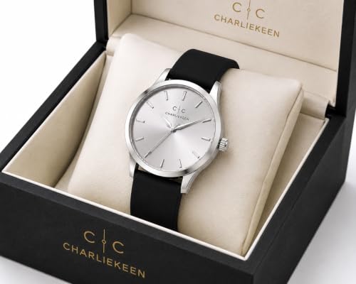 Image of CHARLIEKEEN Analog Watch with Silver Dial and Silicone Strap | Minimalist Dial, Gift Box Included, Index Hour Markers, Analogue Display, Unisex Design