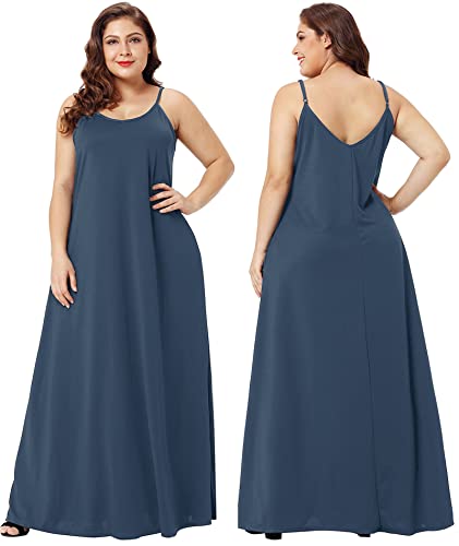 Image of Wolddress Womens Maxi Dress with Pockets 2026 Casual Strap Plus Size Loose Plain Long Office Summer Beach Travel Dresses S-5X