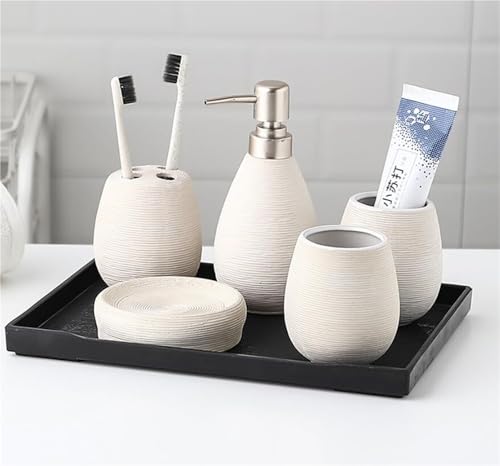 Juego de accesorios de baño de cerámica con dispensador de jabón y vaso para hogar 7