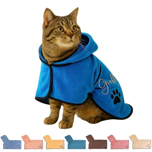 BFBZYME Albornoz Personalizado con Capucha para Gatos/Perros con Nombre Bordado, Toallas Personalizadas De Secado Rápido para Mascotas, Toalla para Perros Que Mantiene El Calor(M)