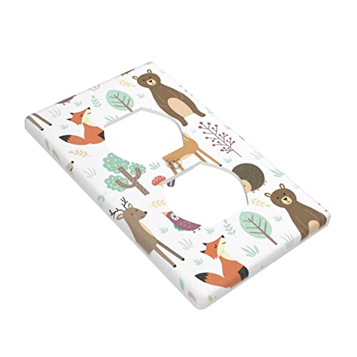 Fox And Bear Decorative Duplex Outlet Wall Plate Switch Plate Electrical Outlet Cover Double 2 Gang Toggle Light Switch Wall Plate Cover For Decor Room #TOP2