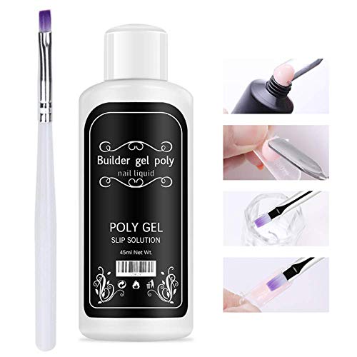 Ownest Nail Extension Gel Solution,Quick Poly Gel Slip Solution,Nail Extension Gel Liquid Solution, Nail Gel Liquid Extension,Nail Gel Builder Liquid,for Nail Art DIY Nail,Contains A Brush-45ml