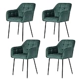 FAMOYI Sillas de Comedor Verde Modernas Silla de Cocina Sillas de Comedor Tapizadas Laterales con Respaldo de Asiento de Terciopelo Suave para Familias y Restaurantes Cocina Juego de 4