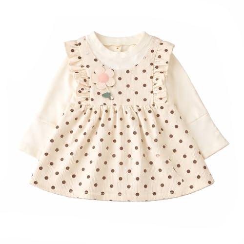 Image of Bold N Elegant Baby Girls Cute Polka Dot Corduroy Long Sleeve Pinafore Dress for Infant Toddler Baby Girls
