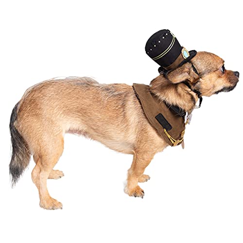 Conjunto de chapéu e coleira Steampunk para cães e gatos pequenos - Perfeito para Halloween, Natal,