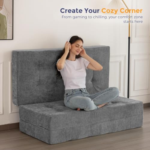 Image of MAXYOYO 6 inch Folding Sofa Bed for Floor, Tufted Tri-Fold Floor Mattress