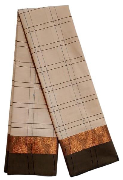 Women's Chettinad Cotton Saree - Zari Woven Temple Border Checked Saree Without Blouse (Off White/Beige colour)-picture-44