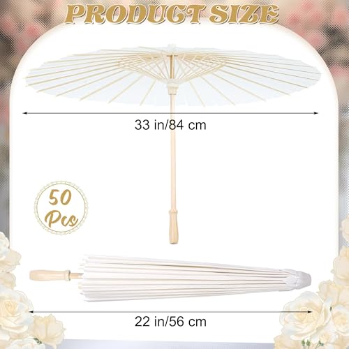Aodaer 50 Pack 33 Inches Paper Umbrellas for Wedding Chinese Japanese Parasol Paper Decorative Oiled Umbrella DIY Painting Crafts for Bridal Party Decor Photography Props, White