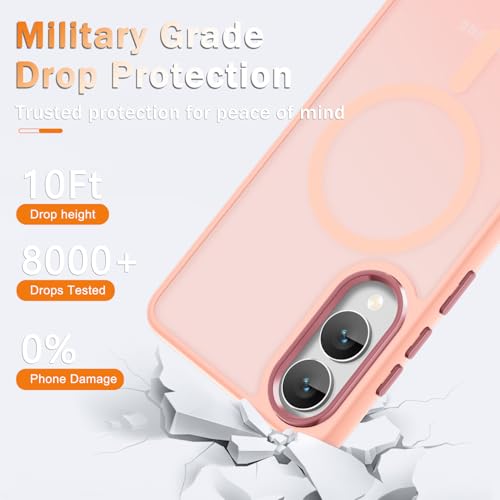 Image of YENAPOON for Samsung Galaxy S25 Edge Case, Matte Magnetic Case, Pink | Fit for Magsafe, Screen Protector Included, Translucent Frosted Slim Shockproof Protective Phone Cover