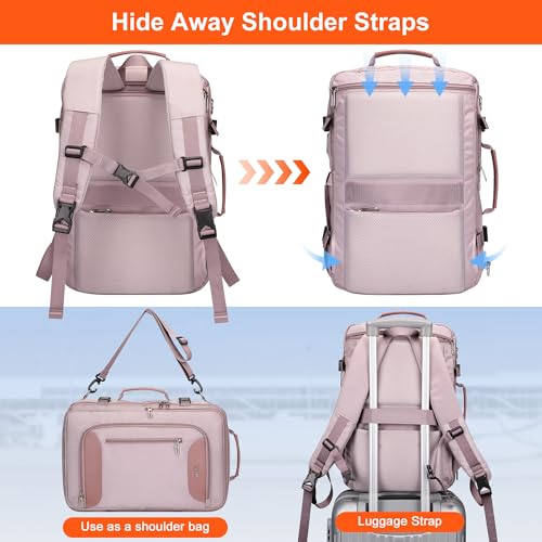 PIJUSHI Travel Backpack for Women Flight Approved Carry on Bag 16 inch Laptop Personal Item Daypack with Shoe Compartment(PE038 Light Purple)4