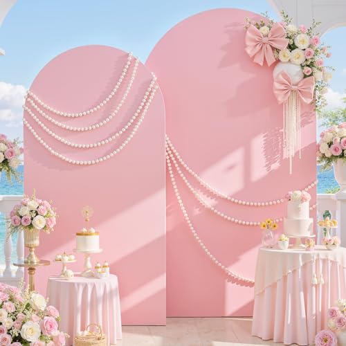 Image of Pink Arch Backdrop Cover Set of 2 (7.2ft & 6ft), Chiara Arch Cover Wrinkle-Free Spandex Arch Cover for Wedding Birthday Party Baby Shower Bridal Shower Ceremony Banquet Fabric Backdrop (No Stand)