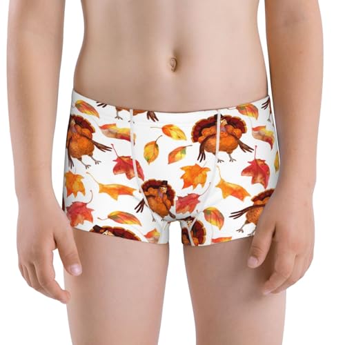 Boys' Cotton Boxer Brief Soft Underwear-Thanksgiving Turkey Leaves