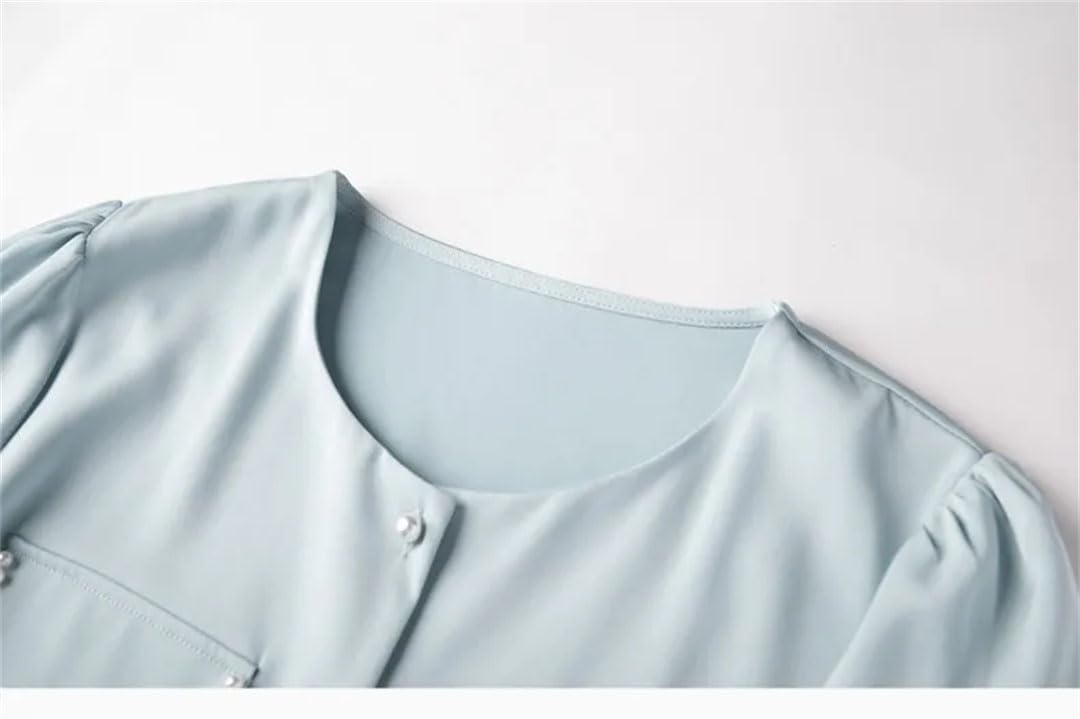 Blusa elegante con cuello redondo para mujer, blusa de trabajo para oficina