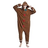 Unisex Gingerbread Onesie Pajamas Adult Cosplay Homewear Sleepwear Jumpsuit Costume Women Men Zip Up Brown