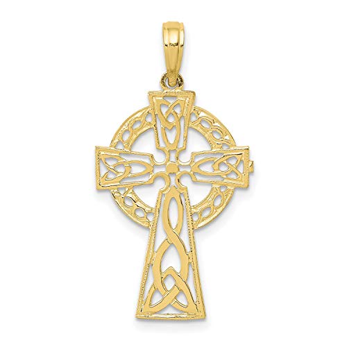 10k Yellow Gold Triquetra Pattern Celtic High Cross Pendant 16 mm x 16 mm