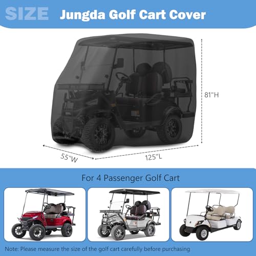 Jungda Golf Cart Cover,Waterproof Universal 4 Passenger Golf Cart Covers,Golf Cart Accessories for Outdoor Storage Protective - 125\"L x 55\"W x 81\"H