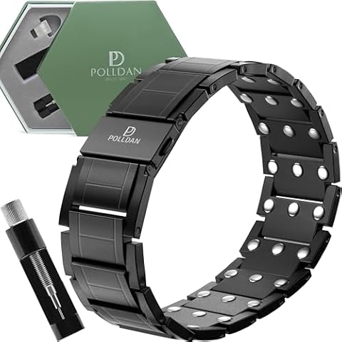 POLLDAN® Mens Magnetic Bracelet with 6200 Gauss Power | 3X Strength Mens Bracelet | Titanium Bracelets for Men with Fold-Over Clasp, Adjustable Length, Gift Box | Mens Wrist Jewelry (Black) Cover