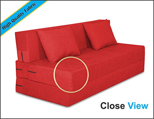 Image of Adorn India Easy 2 Seater Sofa Cum Bed Alyn 4'x 6' (Red) (1 Year Warranty)