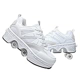 AGLOAT Rollschuhschuhe für Mädchen und Kinder mit Rollen, verstellbare Quad-Kick-Rollschuhe für Damen, 2-in-1-Inline-Skates, Verformungstrainer für Anfänger, Grey-39 EU / 6 UK