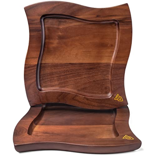 Aurum Wave Wood Plates Set Of 2 (9 Inches) – Artisan Made Black Walnut Wood Serving Plate For Snacks, Dessert, Meals – Unique Square Plates With Gold Logo – Safe And Durable – Elegant Farmhouse Design #TOP4