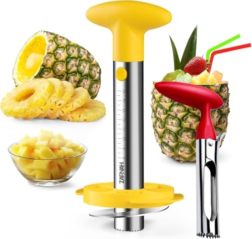Zafnah Pineapple Corer & Slicer Tool - Stainless Steel Pineapple Peeler, Easy Core Remover, Eye Removal Tool, Pelador De Pia (Yellow with Measure Marks)