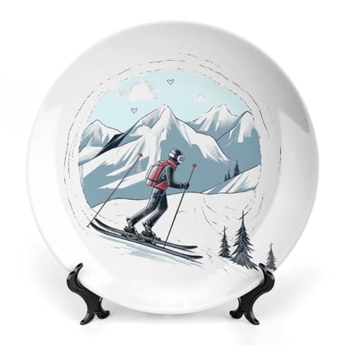 Plato decorativo de porcelana temática esquí de 7 pulg miniatura 1