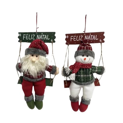 Enfeite de Natal para Porta com Placa Feliz Natal Papai Noel ou Boneco de Neve Sentado no Balanço 43