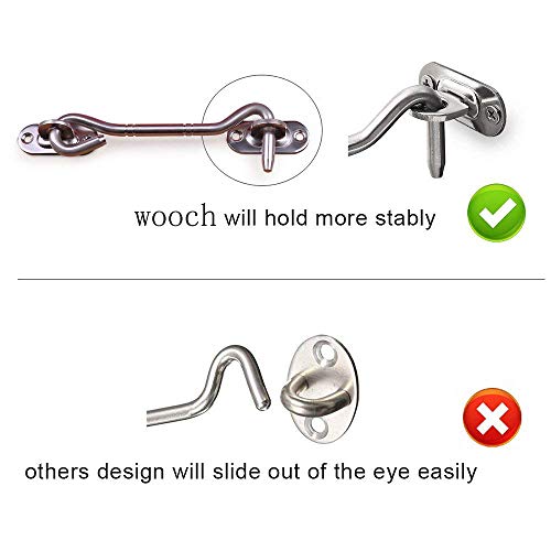 Wooch Cabin Hook Eye Latch For Doors,4 Pack Privacy Hook With Mounting Screws For Gate Window, Slide Barn Door Latch Hook In Solid Polished Stainless Steel (4 Inch) #TOP2