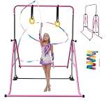 Kegoupdys Gymnastics Bar Folding Gymnastics Equipment with Gymnastic Rings Adjustable Height Horizontal Bar with Gymnastic Ribbon for Kids/Home Girls/Children Ages 3-12 Years