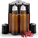 Nylea 8 Pack Essential Oil Roller Bottles (0.33oz / 10ml) - Plastic Roller Ball, Amber Glass Roll-Ons for Fragrance Oils - Aromatherapy, Relaxation, Self-Care, Natural Scents, Perfume Mixing