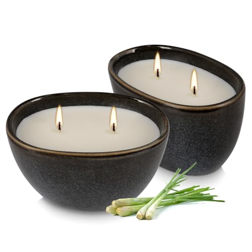 Wfmolcand 2 Pack of 2-Wick citronella Candles in Black Ceramic