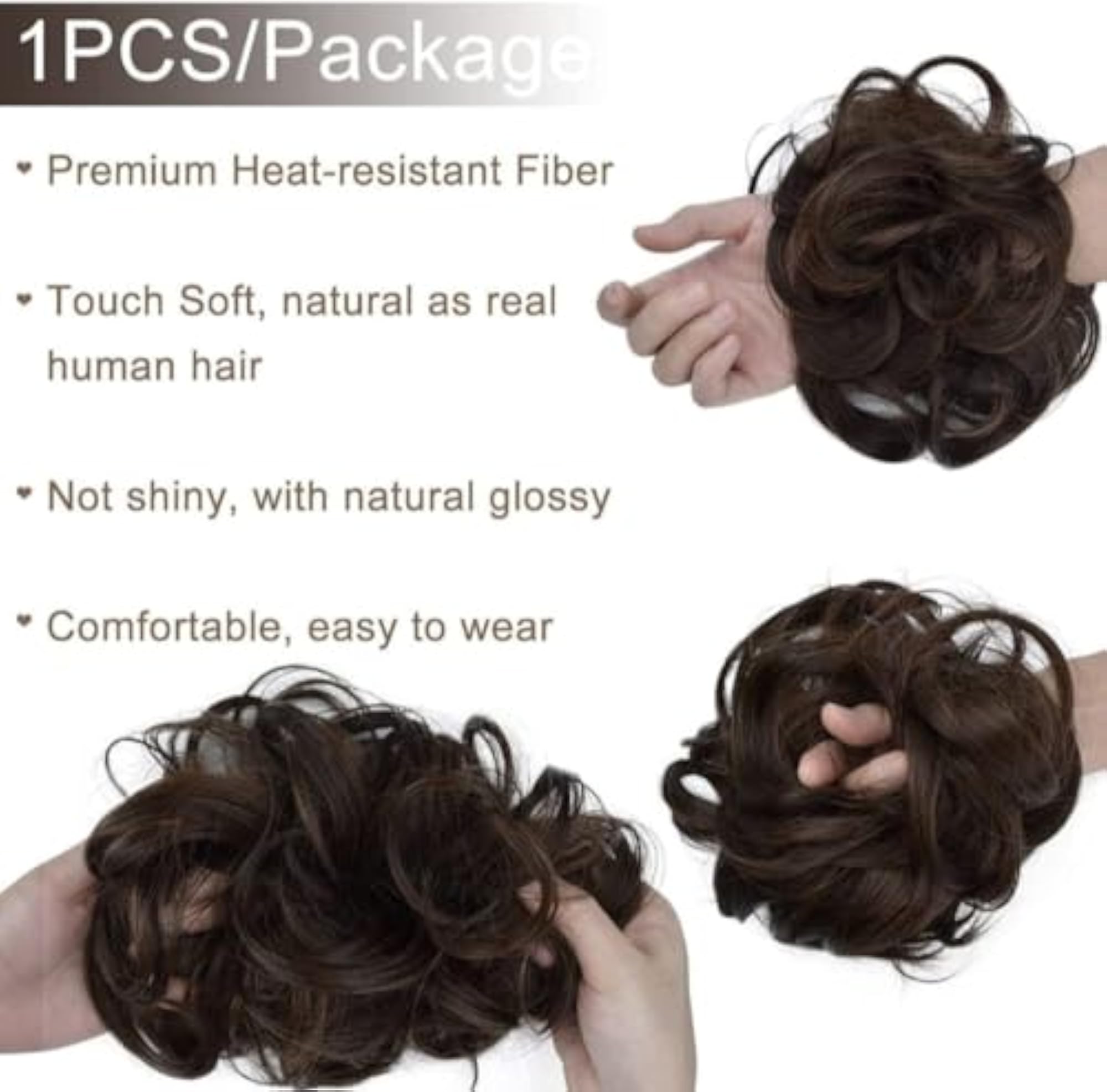 Women's Messy Brown Bun Rubber Juda, Bridal Instant Ready