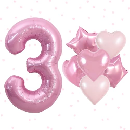 Image of TONIFUL 3rd Birthday Balloons Kit 40 Inch Pink Large Number 3 Foil Balloon