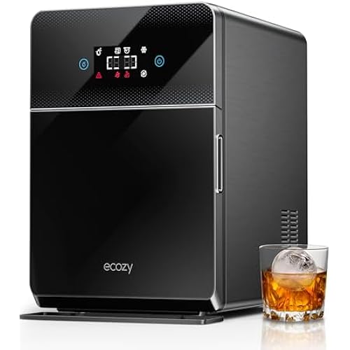 ecozy 2" Clear Ice Ball Maker with CrystalFlux Technology, 4 pcs in 40 Mins, 144 pcs/Day, Sphere Ice Maker with Enhanced Insulation, Self-Cleaning, Automatic Water Supply for Whiskey