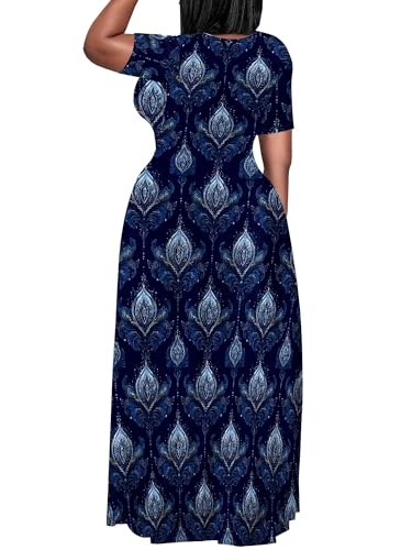 Image of PinkPatty Plus Size Dress for Women Casual Crew Neck Short Sleeve Maxi Dress Oversized Summer Beach Dresses with Pockets