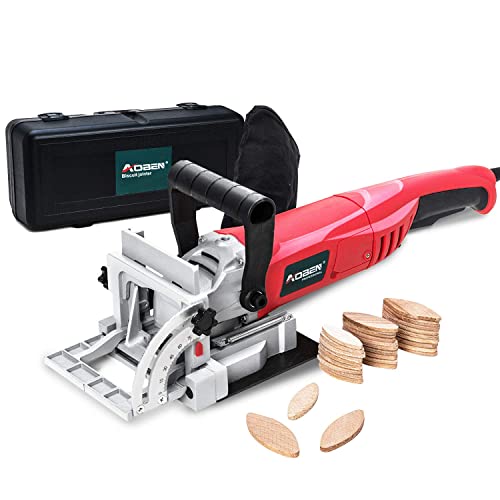 AOBEN Biscuit Cutter Plate Joiner 8.5 Amp With No. 0 Wood(30 Pcs) No. 10 Wood(30 Pcs) No. 20 Wood(50 Pcs), 4" Tungsten Carbide Tipped Blade, Adjustable Angle And Dust Bag
