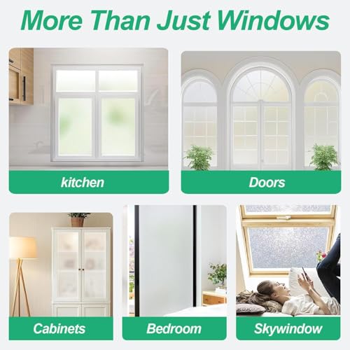 Image of CREON Frosted Window Privacy Film Heat Control UV Blocking (24 X 120 Inch) Non-Adhesive Reusable Door coverings for Bathroom Home Office