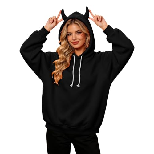 Elneeya Halloween Hoodies for Women Cute Devil Horns Work Fall Sweatshirt - image 1