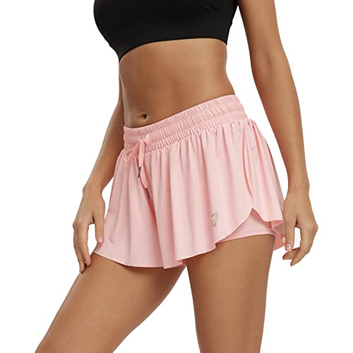 Toflowytour Flowy Yoga Shorts For Women Gym Athletic Workout Running Bike Basketball Volleyball Cute Sweat Skirt Spandex Lounge Preppy Clothes Summer (S, Light Pink) #TOP2