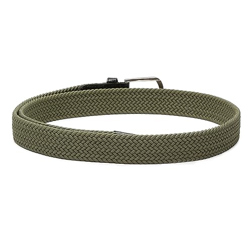 Image of LOUIS STITCH Men's Braided Elastic Stretch Belt with Leather Tipped End Stretchable Canvas Waist Band for Men Women Boys Girls Unisex (Width 3 cm) (BE-EL)
