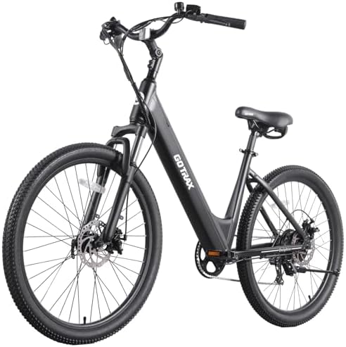 Gotrax 26″ Electric Bike, Max Range 30Miles(Pedal-assist1) & 15.5/20Mph Power by 250/350W, 3 Riding Modes & Adjustable Seat, 7-Speed & Front Shock Absorber, Commuter Electric Bicycle for Adults