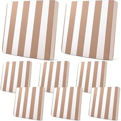Newwiee 8Pcs Outdoor Stretch Cushion Covers Patio Stripe Sofa Cushion Cover Slipcovers Replacement Patio Furniture Couch Cushions Cover Chair Seat Cover Washable Soft Protector for Pet (Khaki)
