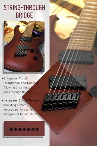 Image of AKLOT Multi-Scale 7-String Electric Guitar: Roasted Maple Neck with String-Through Bridge Electric Guitars Kit with Okoume Body, HH Pickup, Gig Bag, Strap, String Mute, Distortion Pedal, XRN-7 TB