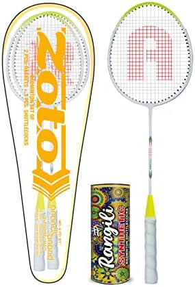 Zoto T-Joint Tempered Shaft with Wide Steel Body Head Badminton Racket Set of 2 with Box of 3Pcs Synthetic Shuttles and a Transparent Full Cover